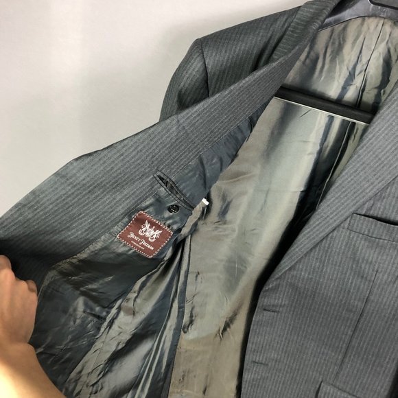 Hickey Freeman Gray Stripe Notch Lapel Wool Suit Jacket Size 48L - Picture 3 of 9